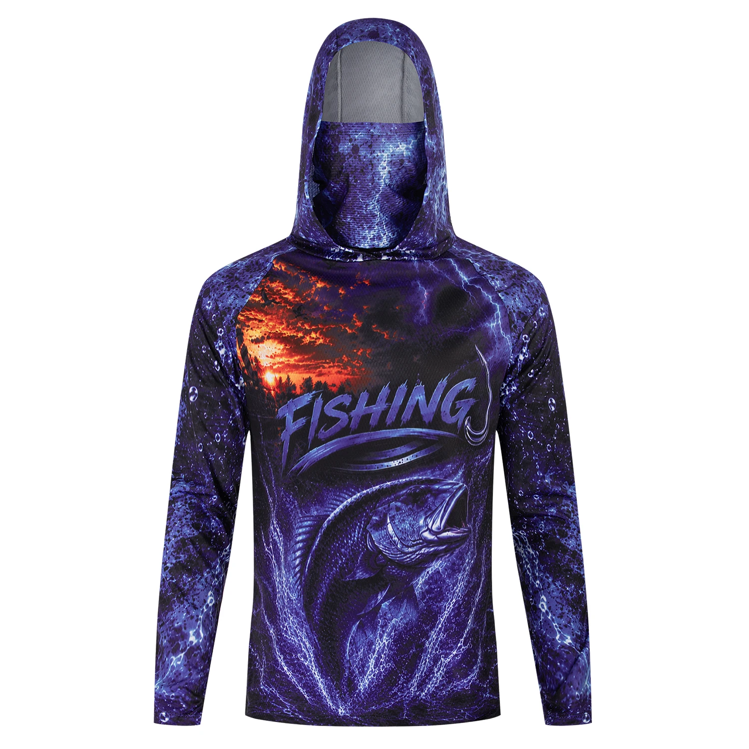 Men Purple Bass Fish 3D Print  - đánh giá và giá Fishing Shirt Uv Protection